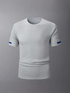 Men's gray quick-dry short-sleeve sports T-shirt for fitness and casual wear