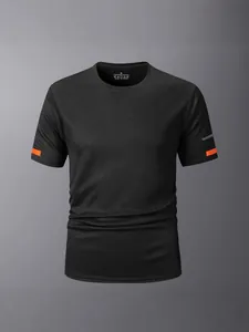 Professional men's black quick-dry athletic short sleeve T-shirt with orange accents