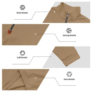 Detailansichten von Kragen, Manschette und Saum eines braunen Fleece-Sweatshirts.
