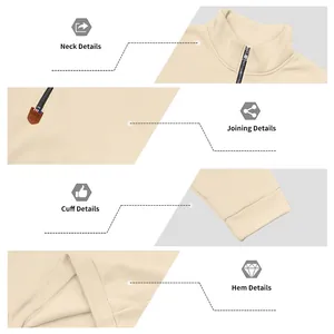 Detailansicht des Herren-Fleece-Sweatshirts mit Reißverschluss an Hals, Naht und Saum