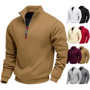 Herren Amerikanisches Schwergewicht Fleece Gefüttert Halber Reißverschluss Stehkragen Hoodie Lässig Sport Einfarbig Warm Sweatshirt