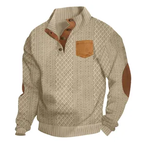 Vue détaillée du pull en maille texturée pour hommes avec poche et coudières