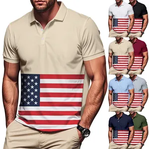 Polo homme en soie glacée à séchage rapide avec imprimé drapeau américain, divers coloris
