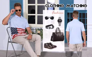 Polo pour homme bleu clair avec imprimé drapeau américain et tissu respirant de qualité