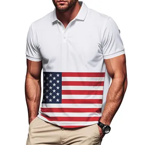 Gros plan d'un polo pour hommes avec imprimé drapeau américain en tissu à séchage rapide