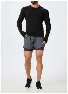 Detail of men's slim seamless long-sleeve athletic t-shirt for fitness