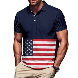 Vue détaillée d'un polo pour homme avec un imprimé drapeau américain sur le torse