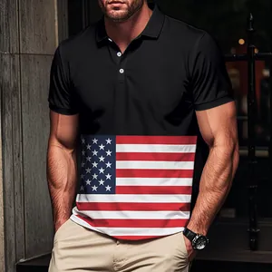 Polo pour homme avec imprimé drapeau américain classique en tissu respirant à séchage rapide.