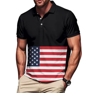 Polo noir pour homme avec imprimé drapeau américain élégant sur la partie basse