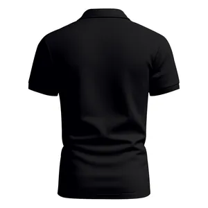 Vista posteriore di una polo nera da uomo in seta di ghiaccio traspirante e ad asciugatura rapida.