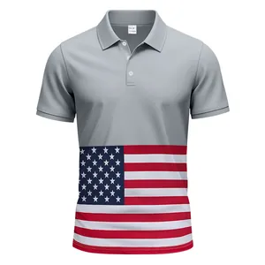 Polo à manches courtes pour hommes avec imprimé drapeau américain en tissu séchage rapide