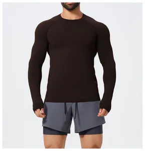 Men's professional slim fit seamless long sleeve athletic t-shirt for fitness and running