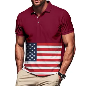Polo bordeaux pour hommes avec imprimé drapeau américain audacieux et tissu à séchage rapide