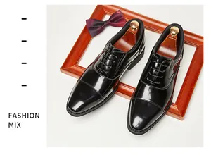 Detailed view of glossy black leather Oxford shoes featuring classic three-joint design