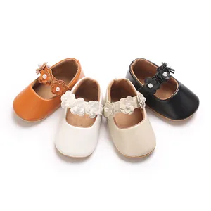 Chaussures Mary Jane pour bébé fille avec fleurs et semelle souple en PU
