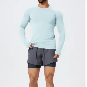 Men's Slim Fit Seamless Long Sleeve T-Shirt Breathable Quick Dry Athletic Gym Running Top With Thumbholes
