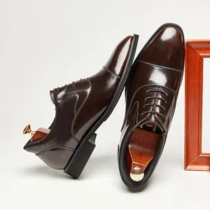 British Style Glossy Business Casual Leather Shoes For Men Soft Sole Cap Toe Slip-on Formal Oxford Shoes Office Dress