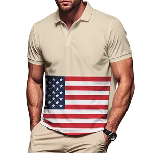 Polo pour hommes à séchage rapide avec imprimé drapeau américain sur fond beige