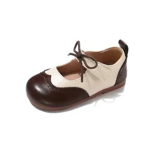 Chaussures de princesse vintage pour filles style britannique avec un nœud élégant