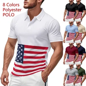 Polo pour Hommes Style Américain à Séchage Rapide T-Shirt à Manches Courtes en Polyester Avec Impression Drapeau USA Été