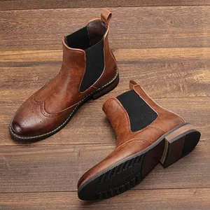 Ανδρικές Μπότες Chelsea British Vintage Brogue Συνθετικό Δέρμα Σκαλιστά Μποτάκια Αδιάβροχα Αντιολισθητική Σόλα από Καουτσούκ Μόδα