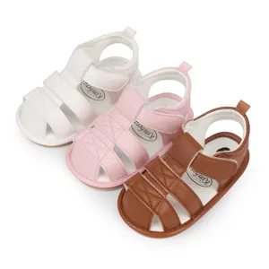 Breathable infant summer sandals in white, pink, and brown with soft non-slip soles