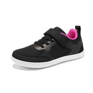 Breathable children's wide-toe outdoor sports shoes with pink lining in black colorway