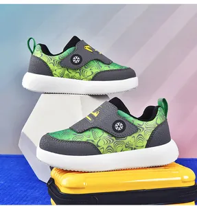 Side view of lightweight kids breathable sneakers with a cute excavator pattern