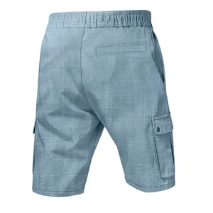 Detailed back view of men's tactical cargo shorts with slub linen texture and pockets