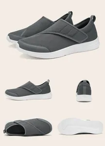 Lightweight grey breathable mesh walking shoes for seniors with easy velcro strap