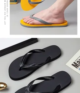 Vista dettagliata delle infradito antiscivolo da uomo in nero e colori giallo-grigio