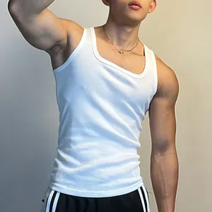 Close-up of white ribbed athletic tank top showing elastic quick-dry fabric texture