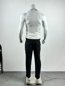 Close-up back view of men's white ribbed slim fit athletic gym tank top singlet