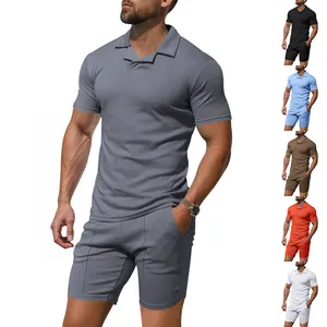 Herren Slim Fit Kurzarm Poloshirt und Shorts Set für Sommersport und Training im Freien