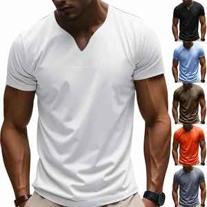 Men's summer V-neck quick-dry T-shirt available in multiple solid colors