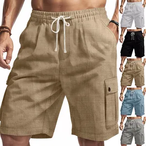 Men's bamboo linen cargo shorts with drawstring waist and pocket details in five colors