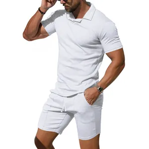 Premium Herren Polo-Shirt und Shorts Set in Weiß, schmale Passform, schnelltrocknend für Sport