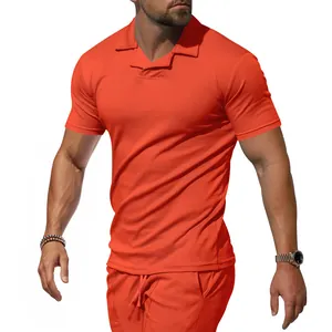 Men's summer quick-dry orange polo shirt with Burke collar, casual athletic fit detail.