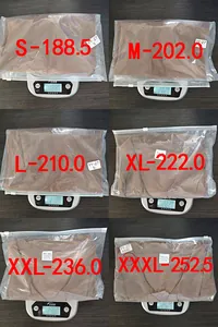 Detailed weight measurement for men's V-neck jersey T-shirts ranging from size S to XXXL