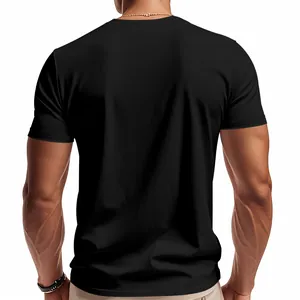 Detailed back view of a men's black quick-dry jersey V-neck short sleeve T-shirt