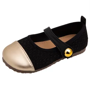 Elegante schwarz-goldene Mary Jane Prinzessinnenschuhe für Mädchen mit weicher Sohle.