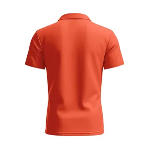 Detailed back view of casual orange men's quick-dry breathable polo shirt for sports