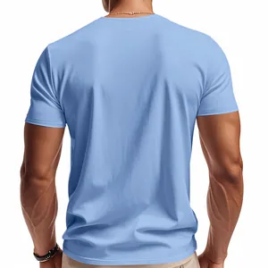 Back view of mens light blue quick dry short sleeve T-shirt with comfortable fit.