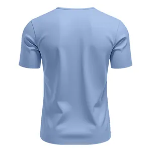 Back view of a light blue quick-dry short-sleeved T-shirt for men in a loose fit.