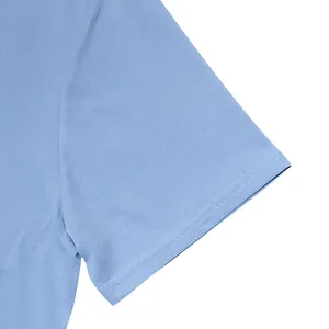Close-up detail of double-stitched sleeve on light blue quick-dry breathable Polo shirt