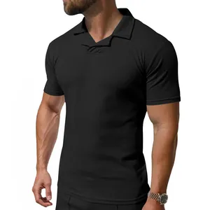 Close-up detail of a men's black quick-dry Polo shirt with a unique Burke collar