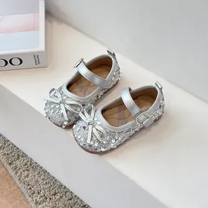 Mädchen Silber Pailletten Prinzessin Schuhe Süße Schmetterling Schleife Mary Jane Flats Kinder Halbschuhe Für Hochzeit Party