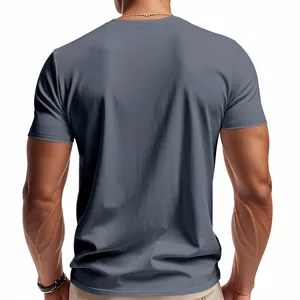 Back view detail of a men's quick-dry grey T-shirt showing fit and fabric texture