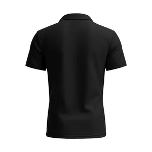 Back view of a classic men's black short-sleeve Polo shirt featuring a quick-dry fabric