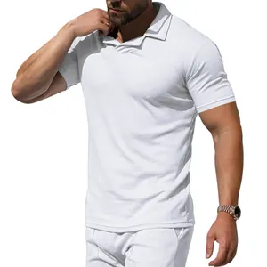 Macro detail of a breathable white short-sleeved polo shirt for men in classic style